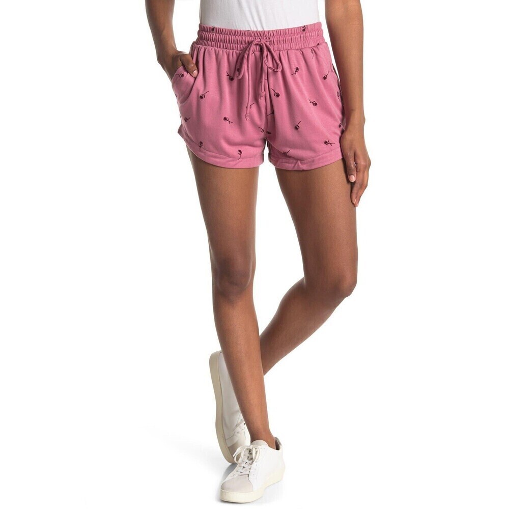BOBEAU women's French Terry Shorts In Rose Flower Size XL